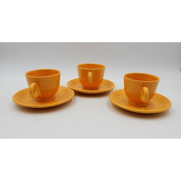 Fiesta Fiestaware Yellow Teacup Saucer Ring Handle HLC Genuine Fiesta USA S/3 - Picture 3 of 11